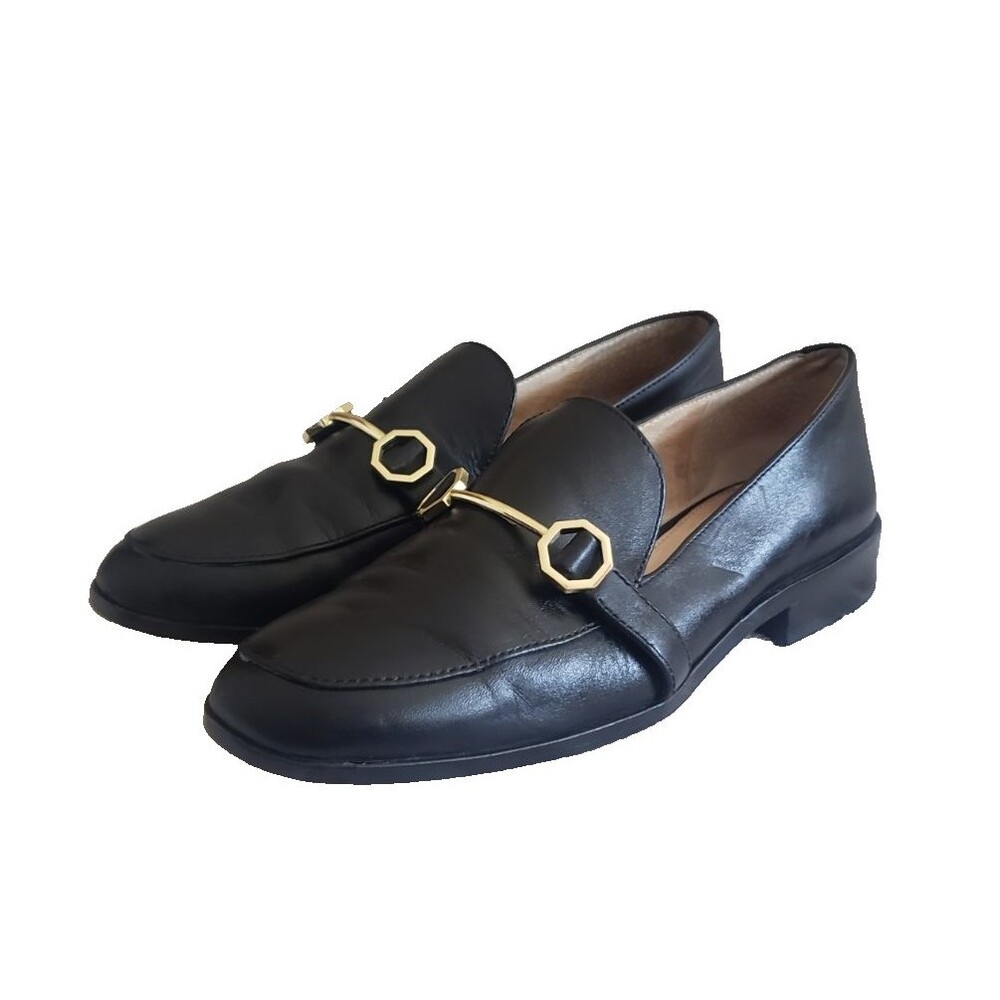 LOUISE ET CIE Size 7.5M‎ wide Bayne Loafers Black Leather Slip On Horse Bit